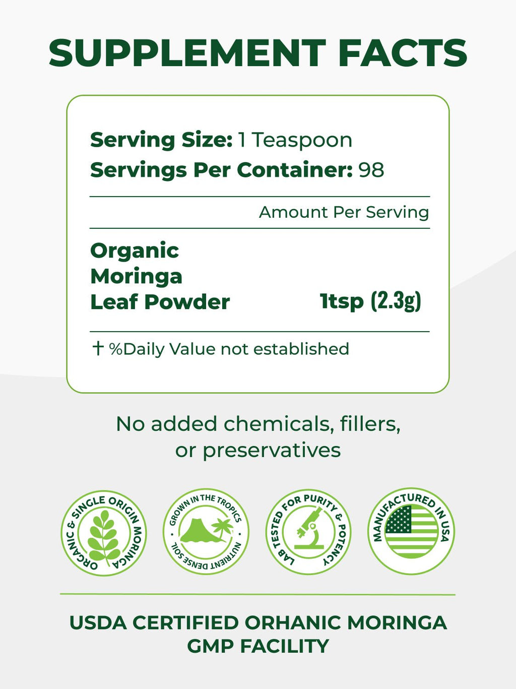 USDA Organic Moringa Leaf Powder (8 oz)