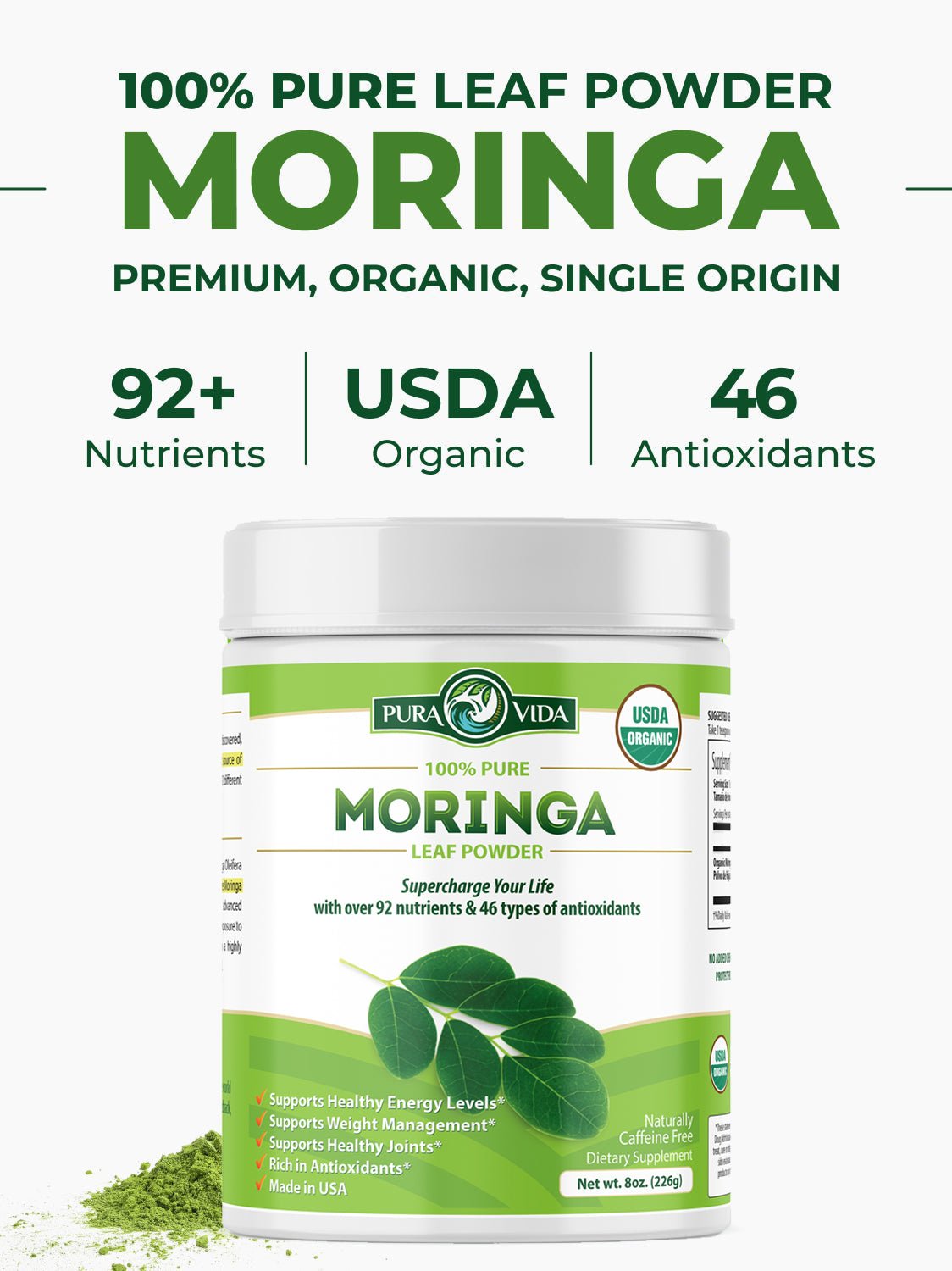 USDA Organic Moringa Leaf Powder (8 oz)