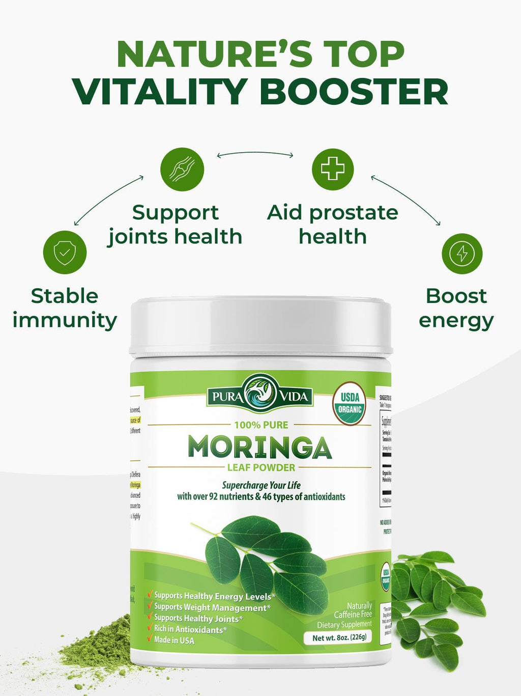 USDA Organic Moringa Leaf Powder (8 oz)