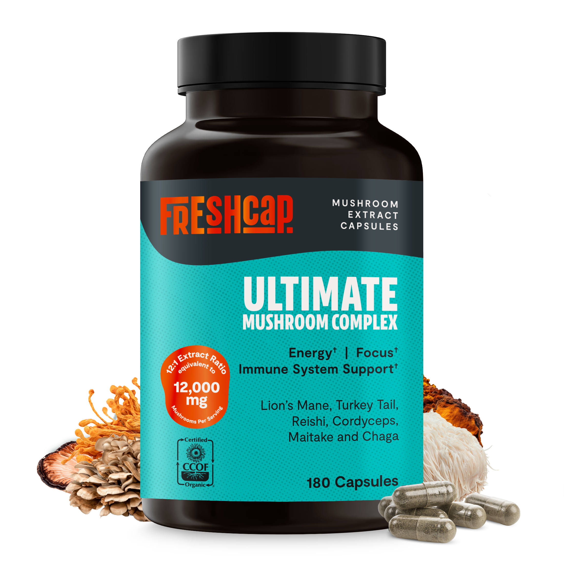 Organic Mushroom Complex Supplement Capsules